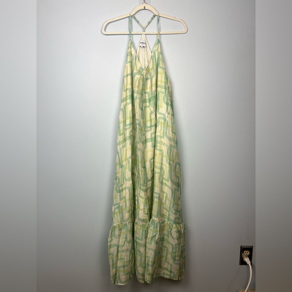 FRNCH small linen blend geometric pattern maxi dress